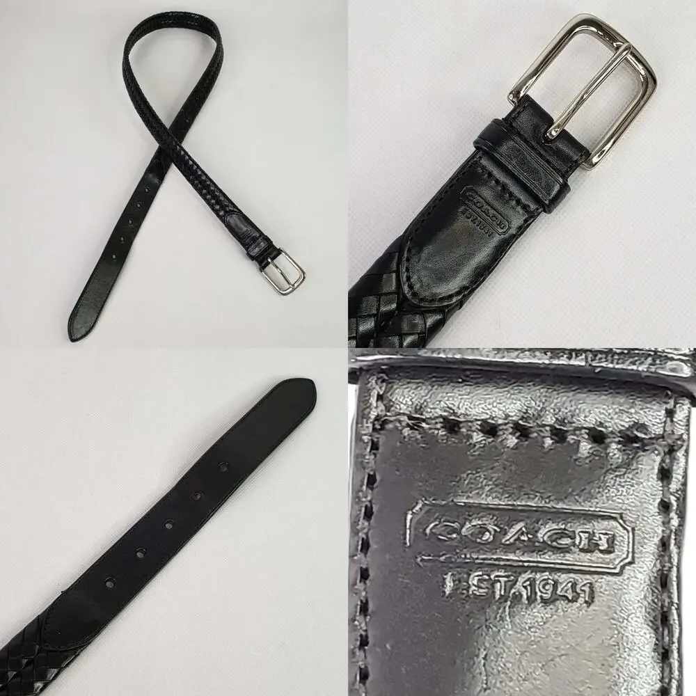 Coach Adjustable Braided Black Leather Belt Men’s Size 40” Silver Buckle